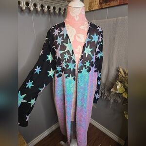 Lucky & Blesses Black & White Sequin Stars Kimono